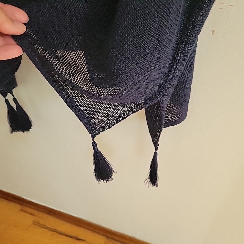 Johnny Was Navy Lightweight Poncho with Tassels - Picture 4 of 9